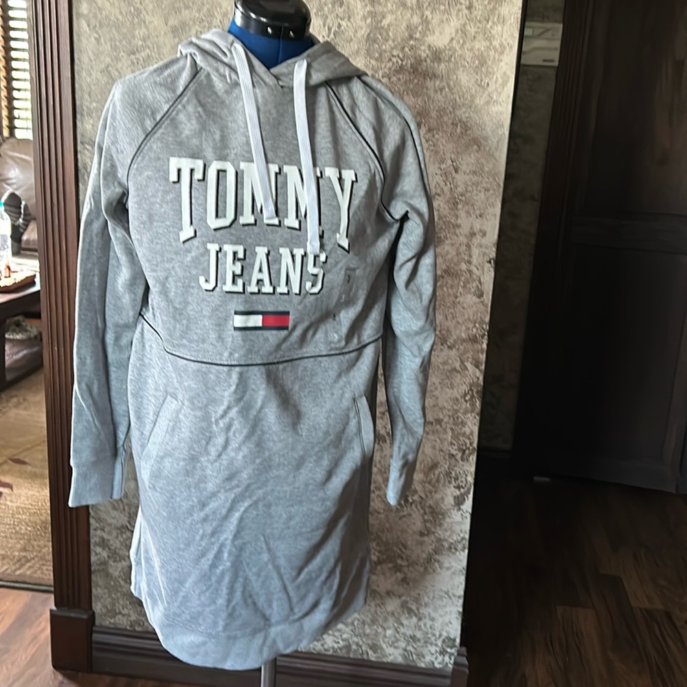 Tommy Jeans-Women Size S- Gray-Sweatshirt Dress w/ Hood-27 in from armpit to hem
